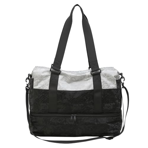 Kapazität Reisetasche Damen Handheld Reise Kurzstrecken Geschäftsreise Gepäck Aufbewahrungstasche(Black with Silver) von TABAGFKFNV