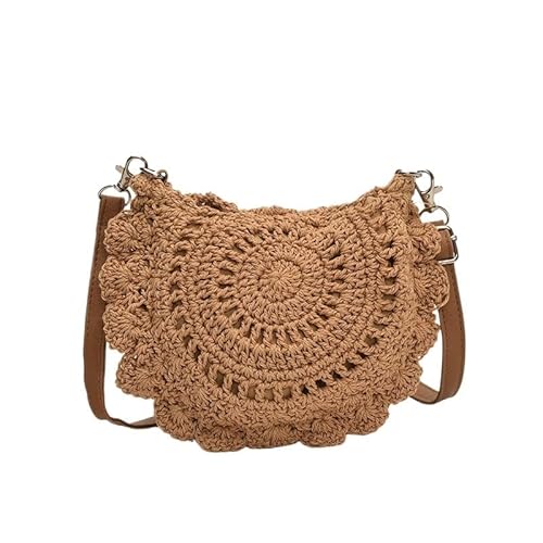 Mode Hohl Gewebte Schultertasche for Frauen Handgemachte Crossbody Sommer Strand Flip Button Handtasche(Khaki) von TABAGFKFNV