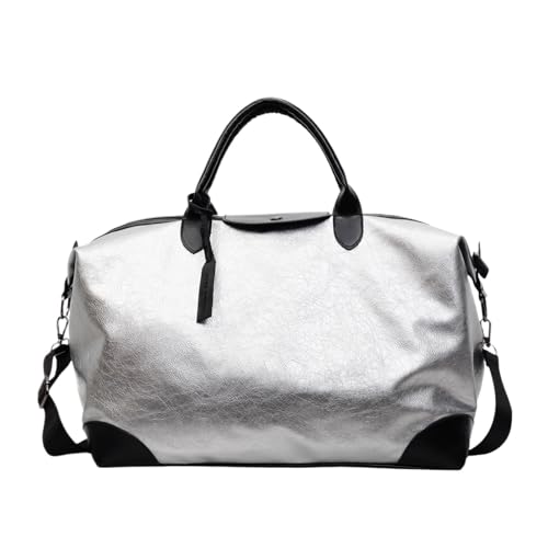 Retro PU Leder Damen Tasche Große Kapazität Tote Einfache Pendler Einfarbig Handtasche(Silver) von TABAGFKFNV