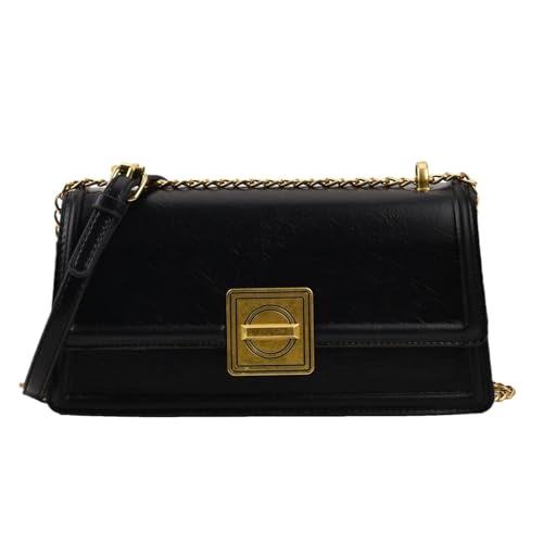 TABAGFKFNV Damen Vintage Leder Umhängetasche Mode Kette Schultertasche Geeignet for Arbeit und Pendeln(Black) von TABAGFKFNV
