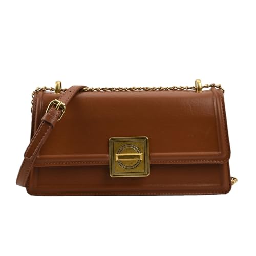 TABAGFKFNV Damen Vintage Leder Umhängetasche Mode Kette Schultertasche Geeignet for Arbeit und Pendeln(Brown) von TABAGFKFNV