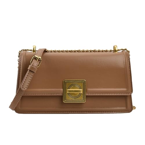 TABAGFKFNV Damen Vintage Leder Umhängetasche Mode Kette Schultertasche Geeignet for Arbeit und Pendeln(Khaki) von TABAGFKFNV