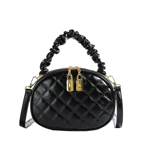 TABAGFKFNV Damentaschen Stilvolle gesteppte Stickerei Crossbody Handheld Kleine runde Designästhetik(Black) von TABAGFKFNV