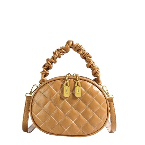 TABAGFKFNV Damentaschen Stilvolle gesteppte Stickerei Crossbody Handheld Kleine runde Designästhetik(Khaki) von TABAGFKFNV