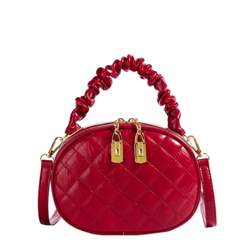 TABAGFKFNV Damentaschen Stilvolle gesteppte Stickerei Crossbody Handheld Kleine runde Designästhetik(Red) von TABAGFKFNV