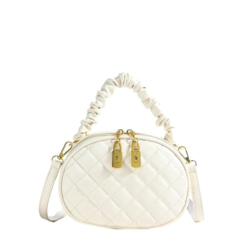 TABAGFKFNV Damentaschen Stilvolle gesteppte Stickerei Crossbody Handheld Kleine runde Designästhetik(White) von TABAGFKFNV