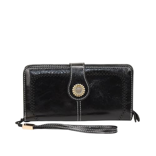 TABAGFKFNV Echtes Leder Frauen Lange Brieftaschen Casual Hasp Geld Clip Geldbörse for Weibliche Kreditkarteninhaber Clutch Taschen(Black) von TABAGFKFNV