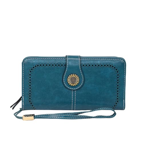 TABAGFKFNV Echtes Leder Frauen Lange Brieftaschen Casual Hasp Geld Clip Geldbörse for Weibliche Kreditkarteninhaber Clutch Taschen(Blue) von TABAGFKFNV