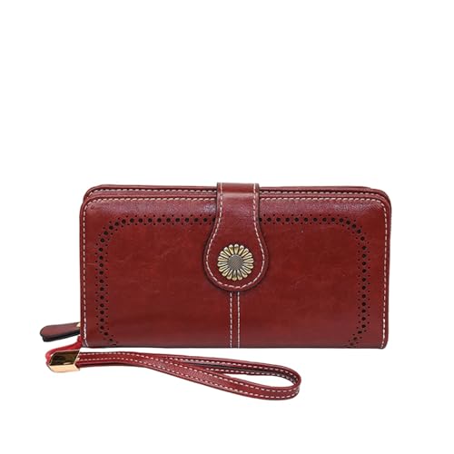 TABAGFKFNV Echtes Leder Frauen Lange Brieftaschen Casual Hasp Geld Clip Geldbörse for Weibliche Kreditkarteninhaber Clutch Taschen(Red) von TABAGFKFNV