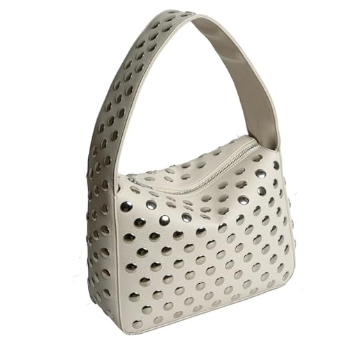 TABAGFKFNV Modische Nieten Geldbörsen Schulter Hobo Bag Punk Frauen Kleine Shouder Geldbörse Vegan Leder(White) von TABAGFKFNV