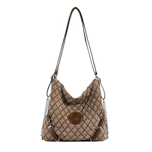 TABAGFKFNV Modischer Damenhandtaschenrucksack aus Baumwolle mit Karomuster, geeignet for Arbeit und Freizeit im Freien(Coffee) von TABAGFKFNV