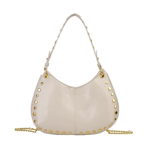 TABAGFKFNV Nieten Unterarm Tasche Casual Handtasche Retro Achselhöhle Shopping Datum Reise Crossbody(White) von TABAGFKFNV