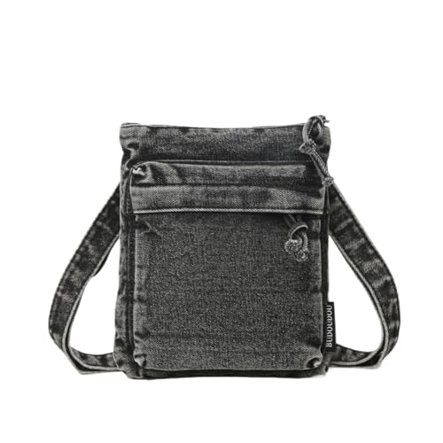 TABAGFKFNV Retro Umhängetaschen Multifunktions Denim Freizeit Messenger Paket Vintage Handtasche(Black) von TABAGFKFNV