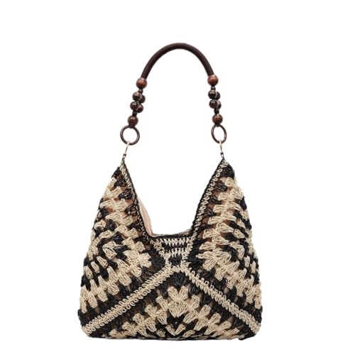 TABAGFKFNV Stroh Woven Tote Strand Handtasche Strand Große Kapazität Eimer Hohl Schulter Tasche Sommer(Black) von TABAGFKFNV