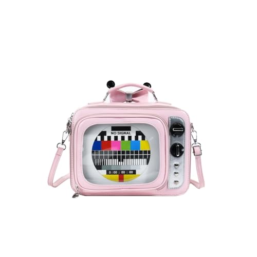 TABAGFKFNV TV-Form Retro Damen Umhängetasche Design Niedlicher Rucksack mit Einsätzen Gilrs Umhängetasche(Pink) von TABAGFKFNV