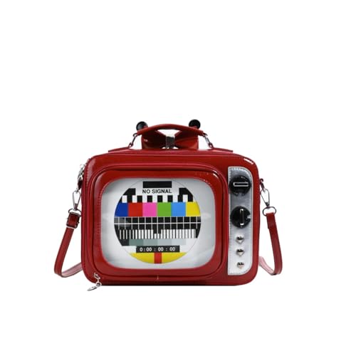 TABAGFKFNV TV-Form Retro Damen Umhängetasche Design Niedlicher Rucksack mit Einsätzen Gilrs Umhängetasche(Red) von TABAGFKFNV