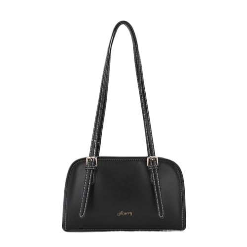TABAGFKFNV Verstellbarer Riemen Damenhandtaschen Stilvolle, strapazierfähige Schultertasche aus Leder mit geräumigem Tragegriff oben for den täglichen Gebrauch(Black) von TABAGFKFNV