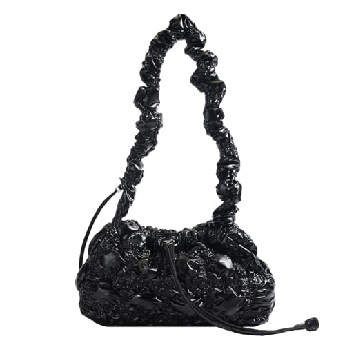 TABAGFKFNV Vintage Umhängetaschen for Frauen Plissee Wolke Große Kapazität Pendler Reise Shopper Handtaschen(Black) von TABAGFKFNV