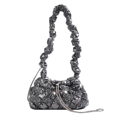 TABAGFKFNV Vintage Umhängetaschen for Frauen Plissee Wolke Große Kapazität Pendler Reise Shopper Handtaschen(Gunmetal) von TABAGFKFNV