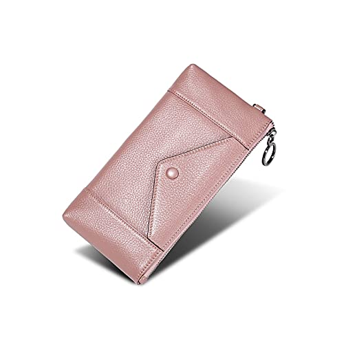 TABKER Geldbörse Damen Clutch Leder Litschi Korn Hand Brieftasche Rindsleder Umschlag Damen Tasche (Color : Pink) von TABKER