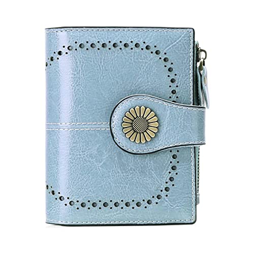 TABKER Geldbörse Echtes Leder Brieftaschen for Frauen, die kleine einfache Kurze Bifold-Mini-Münz-Taschengeldbörse for jugendlich Mädchen blockieren (Color : Light Blue) von TABKER