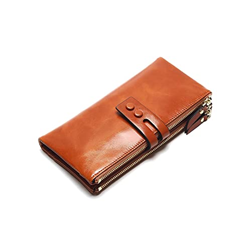 TABKER Geldbörse Frauen Ölwachs Brieftaschen Weibliche Echtes Leder Womens Wallet Reißverschluss Design Frauen Geldbörse Damen lang (Color : Bruin) von TABKER