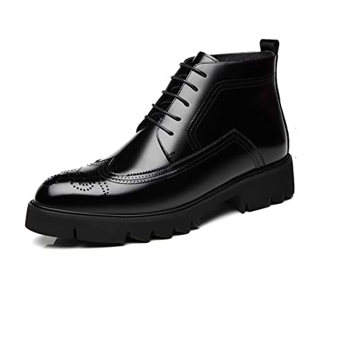 TABKER Schuhe für Herren Spring/Winter Elevator Boots Height Increase Lift Men Boots British Platform Leather Boots Formal Office Shoes (Color : Black, Size : 10) von TABKER