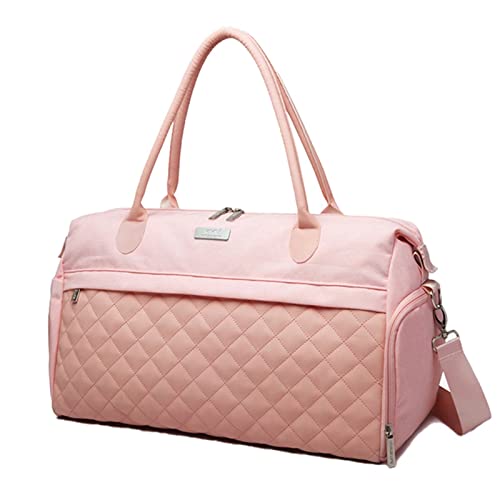 TABKER Turnbeutel Damen Fitness Taschen Diamantgitter Hand Sporttasche Multifunktionale Damen Nylon Umhängetasche Big Travelling Weekend Bags (Color : Pink) von TABKER