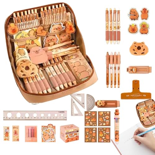 Capybara Schreibwaren-Set – Große Öffnung Capybara Federmäppchen – Tragbare Schreibwarentasche – Niedliches Federmäppchen mit Stiften – Federmäppchen für die Schule mit Stiften, Clips, Linealen und Capybara Schreibwaren-Set – Große Öffnung Capybara Federmäppchen – Tragbare Schreibwarentasche – Niedliches Federmäppchen mit Stiften – Federmäppchen für die Schule mit Stiften, Clips, Linealen und von TABSIRAH