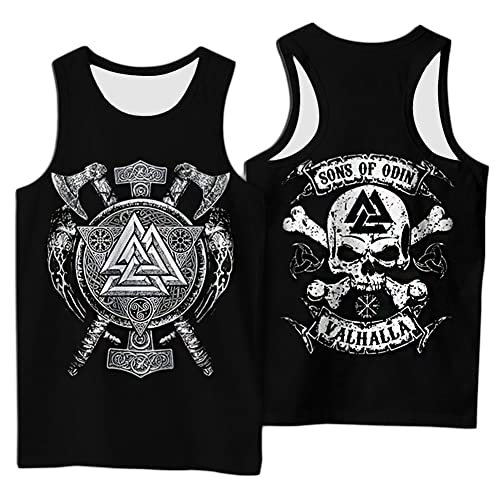 TABTAG Valhalla Herren Tank Top 3D Grafik Drucken Summer Retro Ärmellose T-Shirt Wikinger Odin Valknut Muskelshirt Casual Streetwear Gym Fitness Weste Strand Urlaub Party Tank Top,Valhalla a,4XL von TABTAG