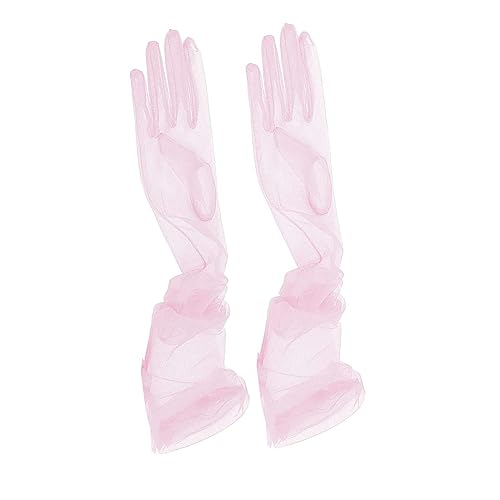 TACKTIMES Braut Vollfinger Lange Handschuhe Hochzeit Arm Stulpen Brautstulpen aus Transparent Tüll Ball Accessoires Elegante Party Cocktail (Einheitsgröße, Rosa) von TACKTIMES