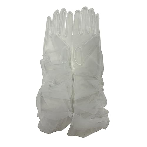 TACKTIMES Braut Vollfinger Lange Handschuhe Hochzeit Arm Stulpen Brautstulpen aus Transparent Tüll Ball Accessoires Elegante Party Cocktail (Einheitsgröße, grau) von TACKTIMES