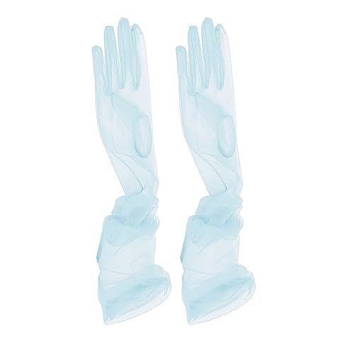 TACKTIMES Braut Vollfinger Lange Handschuhe Hochzeit Arm Stulpen Brautstulpen aus Transparent Tüll Ball Accessoires Elegante Party Cocktail (Einheitsgröße, hellblau) von TACKTIMES