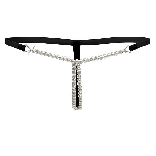 TACKTIMES Damen Low Rise Slip String Perlen G-String T-Rücken Tangas Unterwäsche V-String Bikini Mini Slips (Einheitsgröße, Schwarz) von TACKTIMES