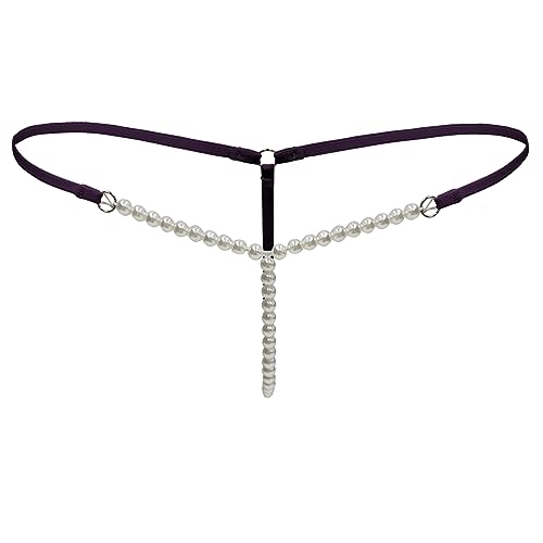 TACKTIMES Damen Low Rise Slip String Perlen G-String T-Rücken Tangas Unterwäsche V-String Bikini Mini Slips (Einheitsgröße, Violett A) von TACKTIMES