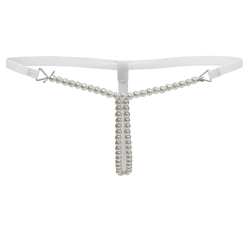 TACKTIMES Damen Low Rise Slip String Perlen G-String T-Rücken Tangas Unterwäsche V-String Bikini Mini Slips (Einheitsgröße, Weiß) von TACKTIMES
