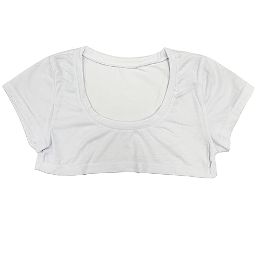 TACKTIMES Damen T-Shirt Crop Top Bauchfrei Super Kurz Strech Kurzarm Sommer Baumwolle Frauen Dessous Unterwäsche Cosplay Kleidung (Einheitsgröße, Weiß B) von TACKTIMES