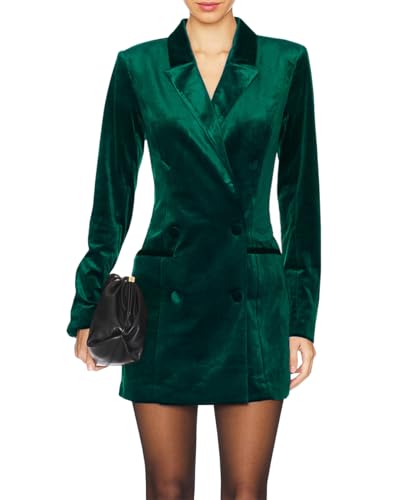 TACSTRUN Damen Samt Blazer Jacke Kleid Casual Langarm Einkerbte Revers Anzug Rock Business Tops Oberbekleidung,Grün,XXL von TACSTRUN