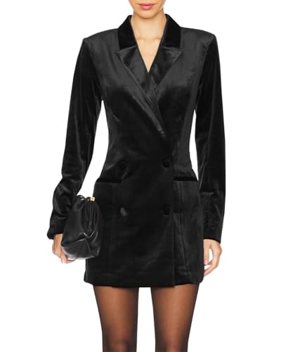 TACSTRUN Damen Samt Blazer Jacke Kleid Casual Langarm Einkerbte Revers Anzug Rock Business Tops Oberbekleidung,Schwarz,M von TACSTRUN