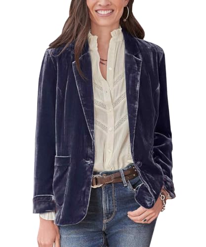 TACSTRUN Frauen Samt Anzug Blazer Jacke Casual Langarm Button Taschen Leichte Cropped Jacke Mantel Blazer,Lila,XL von TACSTRUN