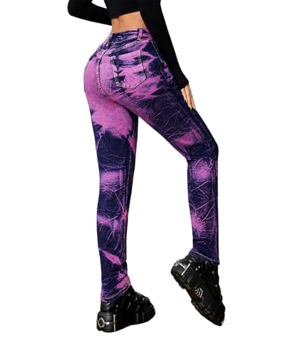 TACSTRUN Frauen hohe Taille Skinny Jeans Stretchy Butt Lifting Gewaschene Tie Dye farbige Slim Fit Bleistift Bein Denim Hosen,Lila,S von TACSTRUN