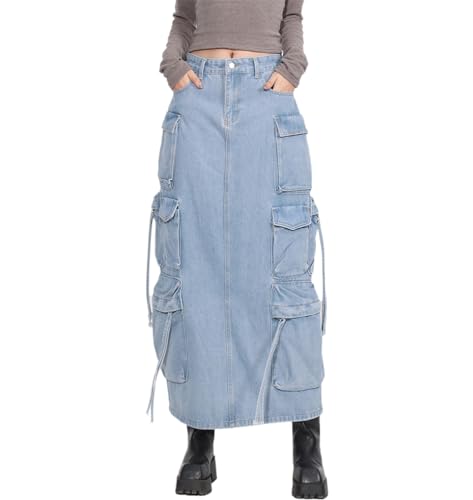 TACSTRUN Langer Denim-Cargo-Jeansrock für Damen im 90er-Jahre-Stil, lässig, lockerer Jeansrock mit hoher Taille und Rückenschlitz,Blau,M TACSTRUN Langer Denim-Cargo-Jeansrock für Damen im 90er-Jahre-Stil, lässig, lockerer Jeansrock mit hoher Taille und Rückenschlitz,Blau,M von TACSTRUN