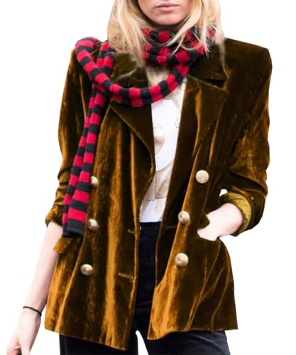 TACSTRUN Samt Blazer Jacken für Frauen Business Casual Oversized Lange Anzug Jacke Dressy Cardigan Blazer Oberbekleidung,Gelb,M von TACSTRUN