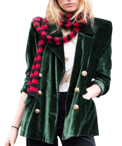 TACSTRUN Samt Blazer Jacken für Frauen Business Casual Oversized Lange Anzug Jacke Dressy Cardigan Blazer Oberbekleidung,Grün,XL von TACSTRUN