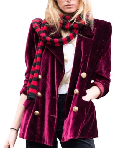 TACSTRUN Samt Blazer Jacken für Frauen Business Casual Oversized Lange Anzug Jacke Dressy Cardigan Blazer Oberbekleidung,Rot,XL von TACSTRUN