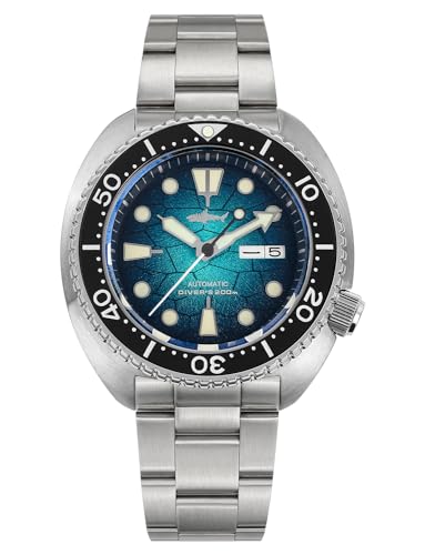 Heimdallr Herren-Automatikuhr, 44 mm, Edelstahl, Saphir-Kristall, NH35A-Uhrwerk, Tauchuhr für Herren, Japan C3, Schildkröten-Zifferblatt, Armband aus Edelstahl mit grünem Schildkrötenmotiv von TACTICAL FROG