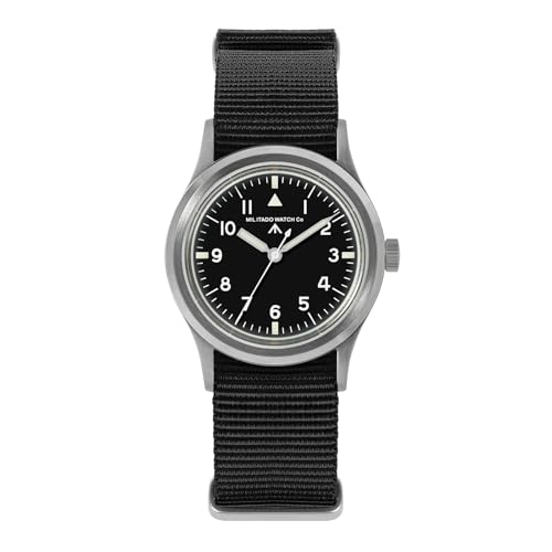 TACTICAL FROG Militado 36 mm Felduhr VH31 Japanisches Uhrwerk mit Sweep-Sekunden-Militär-Stil Herrenuhr mit Nylonarmband, 100 m wasserdicht – ML13/ML14 Serie, Schwarz-weißes Zifferblatt / Saphirglas von TACTICAL FROG