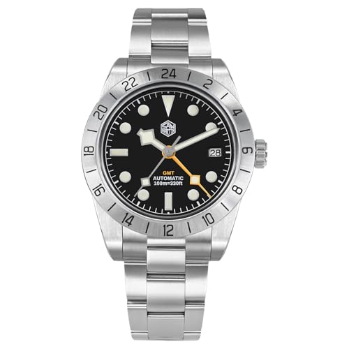 TACTICAL FROG San Martin Herren-Armbanduhr SN054GE 39 mm BB Automatic Dive Watch NH34 GMT Watches für Herren, Sapphire AR Coating 10 bar, wasserdicht (Schwarze Markierung Indizes) von TACTICAL FROG