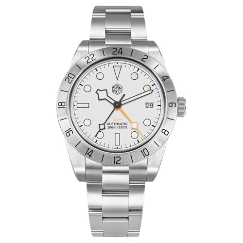 TACTICAL FROG San Martin Herren-Armbanduhr SN054GE 39 mm BB Automatic Dive Watch NH34 GMT Watches für Herren, Sapphire AR Coating 10 bar, wasserdicht (Weiße Markierung Indizes) von TACTICAL FROG