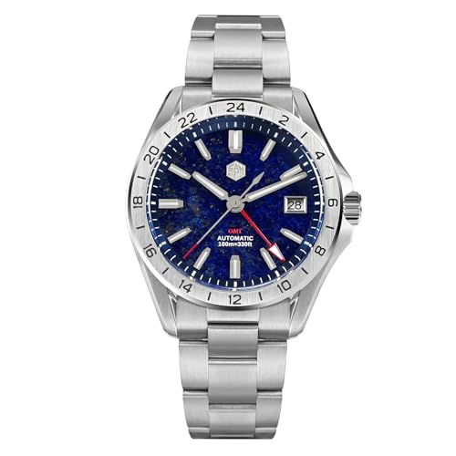 TACTICAL FROG San Martin NH34 GMT Uhr SN0129GB, Saphirglas Taucheruhr 100 M Wasserdicht, Blauer Lapislazuli Zifferblatt von TACTICAL FROG